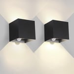 2 Pack Applique Murale Exterieur Interieur Lumière Avec Détecteur de Mouvement Crépuscule LED Lampe murale extérieures IP65 Étanche Noir 12W 4000K carrée en aluminium Réglage de l'angle d'éclairage