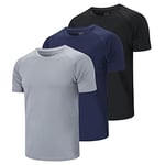 Cimic 3 Pack T Shirt Sport Homme Tee Shirt Homme Tshirt Sport T-Shirt à Manches Courtes Running Fitness Respirant Séchage Rapide Gym Baselayer Haut (590-Black Grey Navy-S)