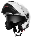 Casque Moto Modulable Homme ECE Homologué-YEMA YM-925 Casque Scooter Femme Adulte Double Visière-Blanc-XL