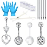 NIUSIMAN Kit piercing nombril,14G Piercing nombril Set acier inoxydable Dangly Bars piercing nombril avec auto piercing aiguilles pince piercing set pinces ventre piercing sets Do It Yourself