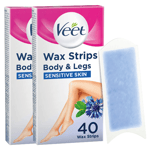 Veet Wax Strips for Sensitive Skin Bikini Legs Arms Hair Removal x 2 (80 Pack)