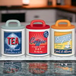 Set of 3 Retro Canister Set-Tea/Coffee/Sugar Storage Jars Kitchen Essentials