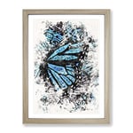 The Blue Butterfly Effect Watercolour Modern Framed Wall Art Print, Ready to Hang Picture for Living Room Bedroom Home Office Décor, Oak A3 (34 x 46 cm)