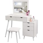 Rootz Cosmetic Sminkbordsset med pall - Sminkbord - Sminkstation - Gott om förvaring, mångsidig design, inbyggd stor spegel - MDF och glas - 80 cm x 4