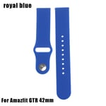 20/22mm Buckles Strap Soft Silicone Wristband Breathable Royal Blue For Amazfit Gtr 42mm