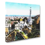 Parc Guell Gaudi in Barcelona Spain Painting Modern Canvas Wall Art Print Ready to Hang, Framed Picture for Living Room Bedroom Home Office Décor, 14x14 Inch (35x35 cm)