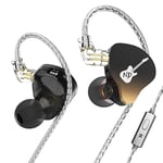 EZ EAR and DD3 HiFi in Ear Monitors Dual Dynamic Drivers in-Ear Earphones IEM 4 Sound Styles Réglable avec 2 PIN Design Câble détachable pour Chanteur Bassiste, Guitariste (Noir, avec Micro)