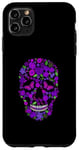 Coque pour iPhone 11 Pro Max Fleur noire en sucre Motif tête de mort Violet