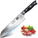 SHAN ZU Couteau Santoku Couteau de Cuisine Acier Inoxydable Allemand Couteau Japonais 18CM Couteau de Chef Professionnel, Manche en Bois Pakka, Lame Super Tranchante