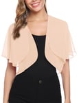 Aottori Cardigan Boléro Court Femme en Mousseline de Soie Gilet à Manches Évasées Courte Boléro Veste Elégant Chic pour Robe Bretelle Mariage Abricot L