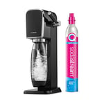 Art Sparkling Water Maker, Sparkling Water Machine & 1 L Fizzy Water Bottle, Retro Drinks Maker w. BPA-Free Water Bottle & INCLUDES 60 L Co2 Gas, Safe Home Carbonated Water & Quick Connect - Black