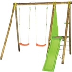 Portique bois avec 2 balançoires + 1 plateforme avec toboggan - Trigano Jardin - j-16597p4 - multicouleur