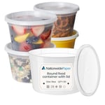 Nationwide Paper 16oz – 50 Pcs Round Plastic Takeaway Microwave and Freezer Safe Meal Prep Food Containers with Lids, BPA Free (475ml)