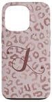 Coque pour iPhone 13 Pro Letter J Initial Leopard Rose Pink Cheetah Monogram