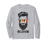 Belgian Man Face Belgium Pride Patriotic Men Belgium Flag Long Sleeve T-Shirt