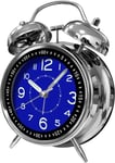 4" Métal Jumelle Cloche Alarme Horloge Chevet Facile Réglage Bruyant Batterie Opéré Voyage Quartz Réveil Mécanique Réveil Pour Les Enfants (Bleu-Argent)