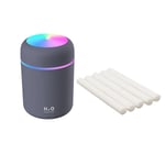 (Harmaa ja 5x suodatin) Mini Ilmankostutin 300 ml Kannettavat auton ilmankostuttimet USB Cool Mist Aroma Ultraäänikostutin eteerinen öljyn diffuusori