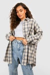 Womens Oversized Checked Shirt - Grey - 10, Grey