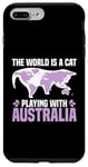 Coque pour iPhone 7 Plus/8 Plus Le monde est un chat qui joue avec l'Australie World Map Traveler