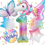 Decoration Anniversaire Licorne 1 an Fille, Ballon 1 an, Kit Anniversaire Fille, Deco Anniversaire 1 an avec Ballon Licorne Papillon, Décoration Anniversaire Princesse