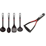 Tefal K206S414 Ingenio Set de Spatule, Cuillère, Louche et Cuillère Passoire Argent Noir 17.2 x 8.1 x 36 cm & K2071214 Ingenio Presse-purée, Acier