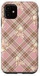 Coque pour iPhone 11 Adorable ours en peluche Coquette Rose Plaid doux Fille Vintage