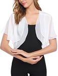 Aottori Cardigan Boléro Court Femme en Mousseline de Soie Gilet à Manches Évasées Courte Boléro Veste Elégant Chic pour Robe Bretelle Mariage Blanc XXL