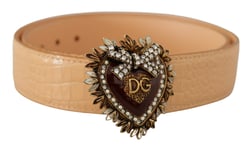 Dolce & Gabbana WoMens Beige Croc Pattern DEVOTION Heart DG Waist Buckle Belt - Nude Leather - Size 70 cm