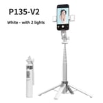 Xiaomi-Perche à selfie extensible,trépied de 135cm avec 2 lumières LED pour Vzone,diffusion en direct,voyage - Type White With 2 light