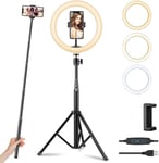 Anneau De Lumière Led De 10" + 160cm Trépied Support Pour Téléphone, Anneau Lumineux Réglable Pour Les Vidéos Youtube