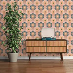 A.S. Création Retro 70's Floral Wave Wallpaper Beige/Brown/Blue/Yellow/Orange Retro Chic 395392 8.50m x 0.53m Paste The Wall