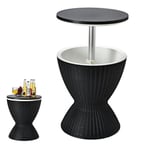 COSTWAY Cool Bar 30L Table Basse 2 en 1 avec Plateau Relevable Ø 43 x 57,5-82H cm Imitation Rotin pour Fêtes Terrasses Jardins Noir