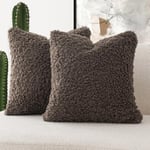 Foindtower Lot de 2 Housses de Coussin décoratives en Fausse Fourrure d'ourson et de Molleton pour lit, canapé, Salon, 45,7 x 45,7 cm, Chocolat