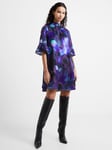 French Connection Eva Harlow Fluted Sleeve Dress, Violet/Multi