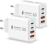 2pack Chargeur Usb C, 40w 4 Ports Prise Usb C Chargeur Rapide Iphone, Chargeur Usb Multiple Avec Pd&qc Chargeur Type C Adaptateur Pour Iphone 15 Pro Max 14 13 12 11 X Xs Xr 8,Samsu[Cha301836]