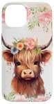 iPhone 14 Spring Baby Highland Cow Pastel Watercolor Floral Case Case