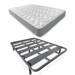 DUÉRMETE ONLINE Lit Complet avec Matelas viscoélastique réversible (Face Hiver/été) + sommier renforcé 40 x 30 mm avec 6 Pieds métalliques filetés, Acier allié, Gris, 135 x 190