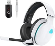 Casque Gaming Sans Fil, 2,4 Ghz Casque Gamer Pour Pc/Ps4/Ps5/Switch, Casque Gaming Ps5 Avec Transducteurs 50Mm, Microphone Anti-Bruit, Casque Ps5 Avec Son Surround (Argent)