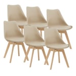 Lot de 6 Chaises de Salle à Manger Fläten Similicuir Hêtre Beige en.casa