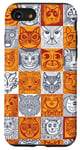 Coque pour iPhone SE (2020) / 7 / 8 Multitude of Cats Visages de chat à carreaux Motif damier