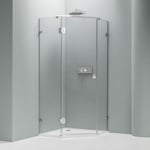 Cabine de douche d'angle pentagonale en verre trempé 8mm, Paroi de douche en coin avec porte battante, Profilé Chrome - 80x80x195cm - EX415 - Avec