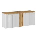 Meuble sous-vasque 140cm 5 portes plan de toilette Riva Blanc et Bois