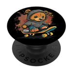 Ours en peluche amusant avec pull et skateboard PopSockets PopGrip Adhésif