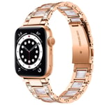 Apple Watch 41mm Series 9 Armband i metall med fina stenar, Rosegold Pearl