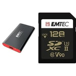 Emtec - Pack création : Disque SSD Externe USB 3.2 X210 256Go + Carte SDXC UHS-II U3 V90 SpeedIN Pro+ 128 Go - Pack De 2