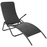 Transat chaise longue bain de soleil lit de jardin terrasse meuble d'extérieur pliante rotin synthétique noir - Noir