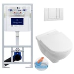 Pack wc Bâti support + wc sans bride O.Novo + Abattant Softclose + Plaque blanche - Villeroy&boch