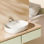 EMKE Lavabo, Lavabo Ovale à Poser, 60 x 41 x 13 cm, Blanc, Facile à Installer & à Nettoyer, Lavabo Résistant aux Rayures pour Salle de Bain, Meuble Vasque pour Salle de Bain & WC Invités