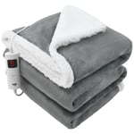 Electric Heated Throw Over Blanket Grey Digital Control Large Washable Fleece