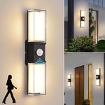 LED 12W Applique Murale Extérieur avec Détecteur de Mouvement,3000K blanc chaud Moderne Luminaire Murale,Éclairage Mural Etanche IP65,Intérieur Lampe Murale,Appliques Murales pour Entrée Jardin,Noir